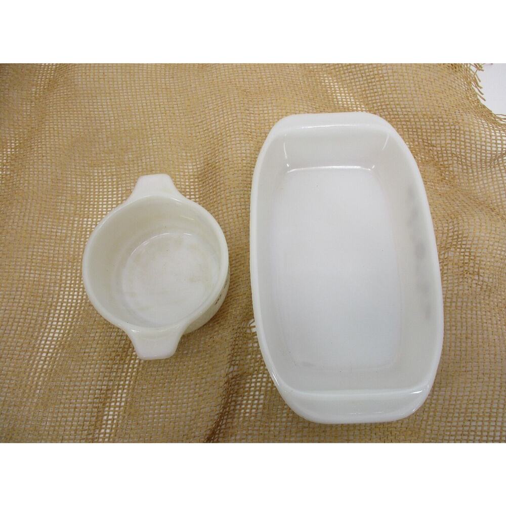 Lot 2 Vintage 1960s Dynaware  Milk Glass Brown Daisy like pyrex  Pyr-O-Rey bowl - Picture 4 of 7